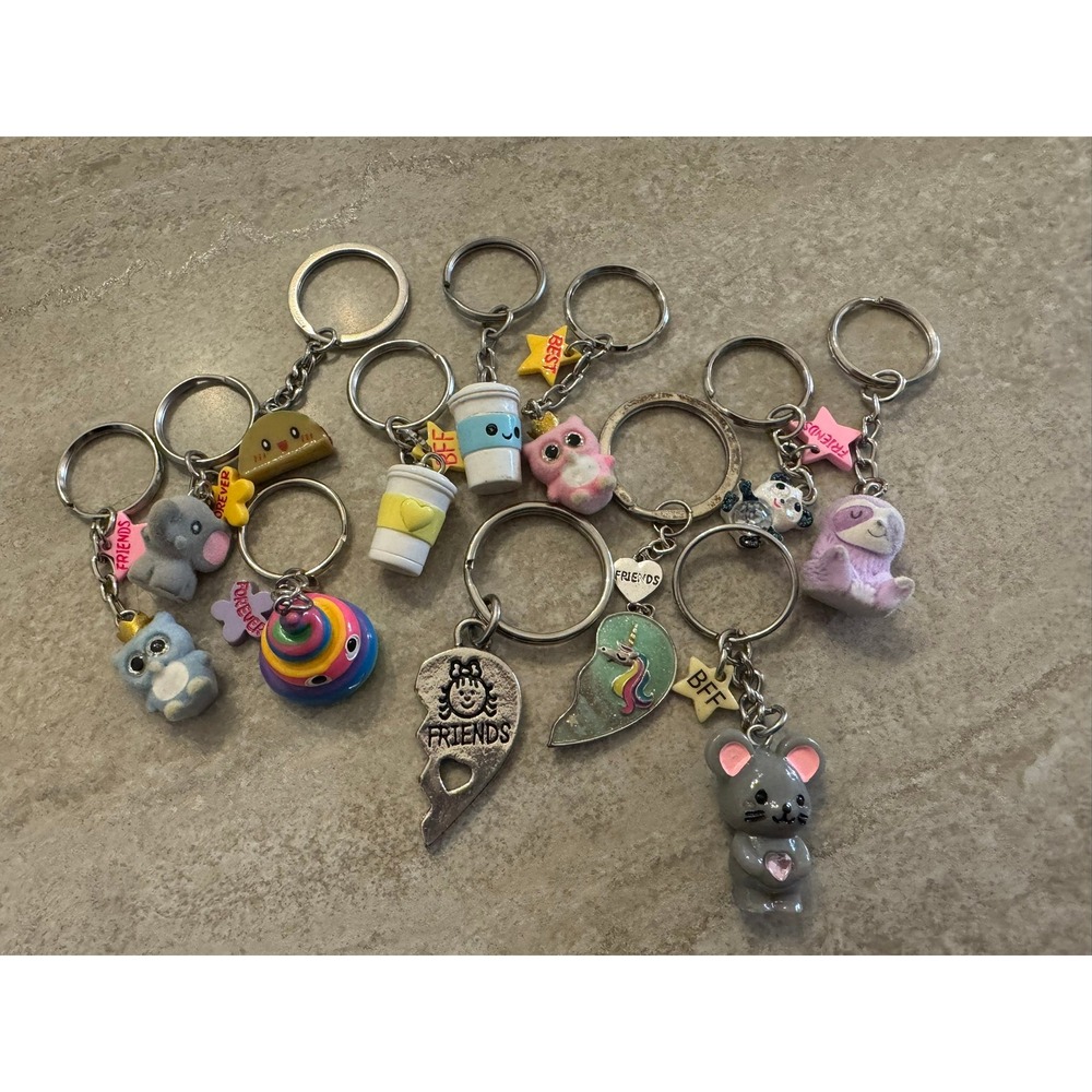 Lot of 12 BFF Friendship Keychains Kawaii Animals Unicorn Coffee Rainbow
